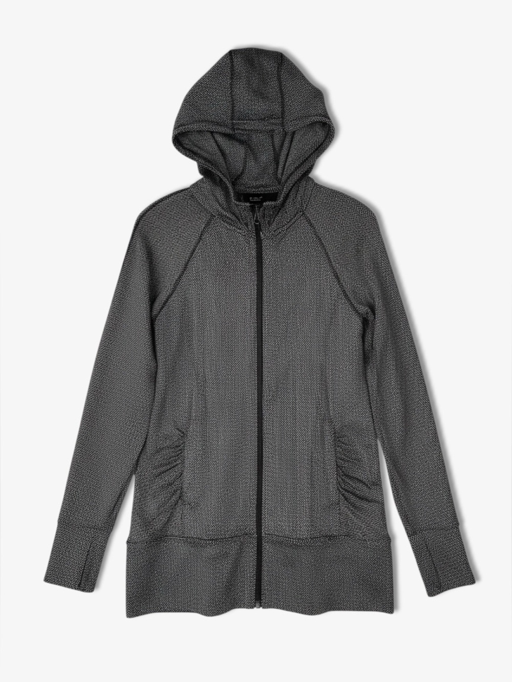 Mondetta Herringbone Hooded Athletic Jacket Gray S Thumbholes Activewear